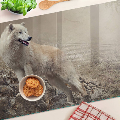 Snijplanken glas Wolf op een rotsachtige berg