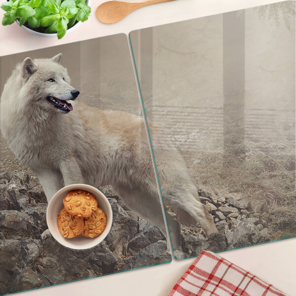 Szklana deska do krojenia Wilk na skalistej górze