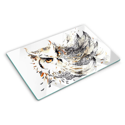 Glazen snijplanken Uil met veren