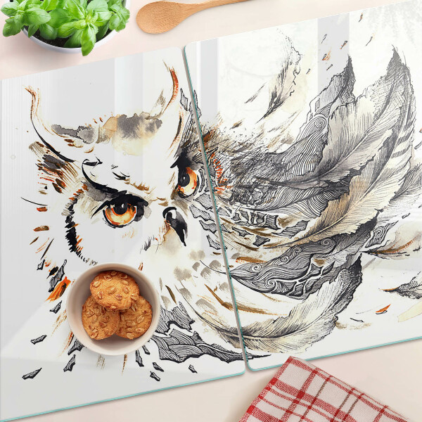 Szklana deska kuchenna Sowa z piórami