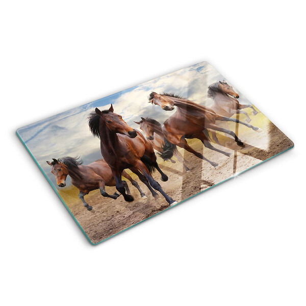 Deska kuchenna szklana Biegające konie na pastwisku