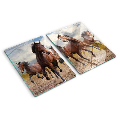 Snijplanken glas Paarden rennen in de wei.