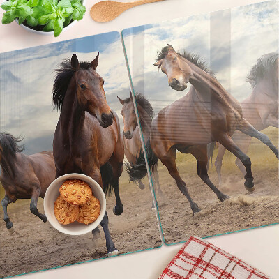 Deska kuchenna szklana Biegające konie na pastwisku