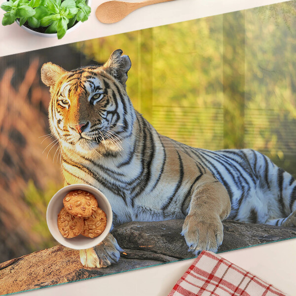 Snijplanken van glas Tijger tegen de achtergrond van de natuur
