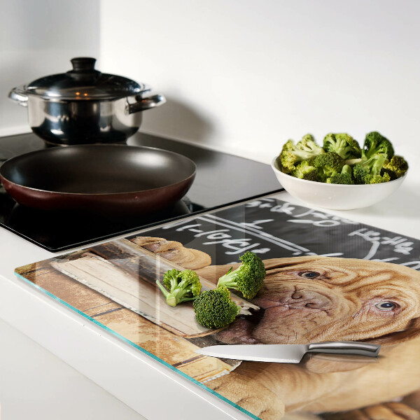 Szklana deska do krojenia Pies z książkami i tablicą