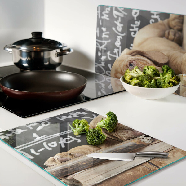 Szklana deska do krojenia Pies z książkami i tablicą