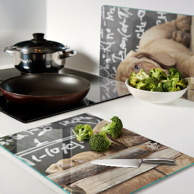 Szklana deska do krojenia Pies z książkami i tablicą