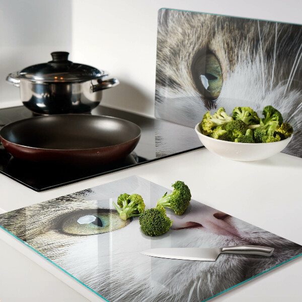 Snijplanken van glas Een kat met groene ogen