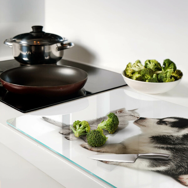 Deska kuchenna szklana Kotek i szczeniak w przyjaźni