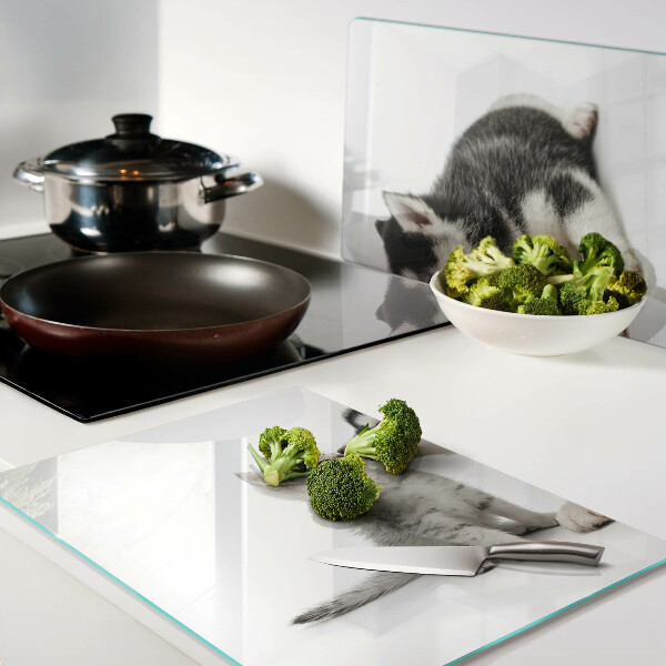 Snijplanken glas Een kitten en een puppy in vriendschap.