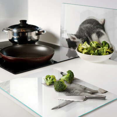 Snijplanken glas Een kitten en een puppy in vriendschap.