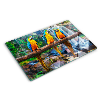 Glazen snijplanken Papegaaien op een tak in een tropisch bos