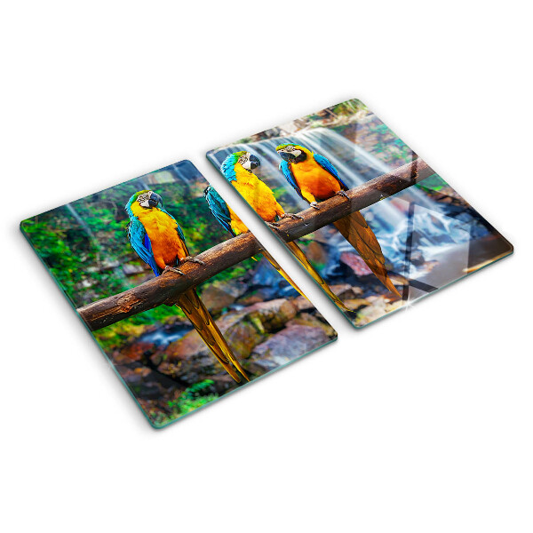 Glazen snijplanken Papegaaien op een tak in een tropisch bos