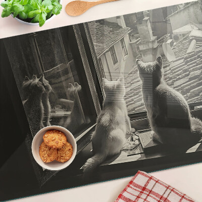 Szklana deska kuchenna Koty przy oknie