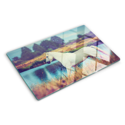 Szklana deska kuchenna Biały koń nad wodą