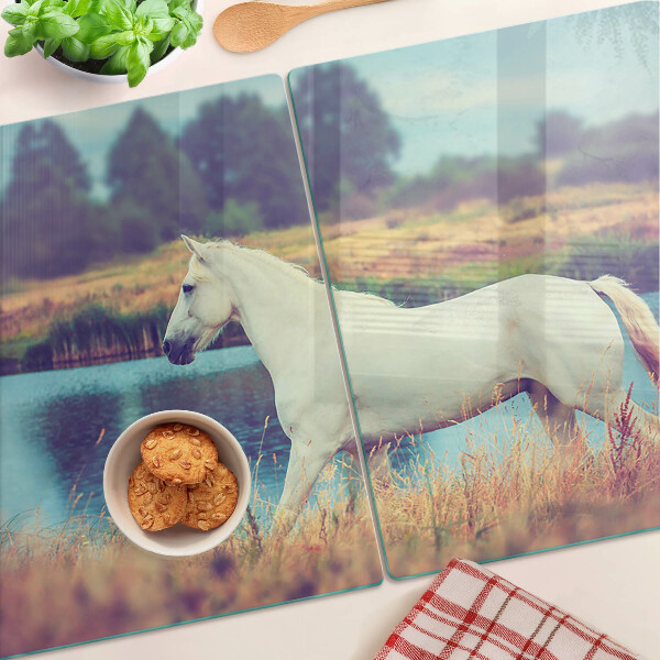 Szklana deska kuchenna Biały koń nad wodą