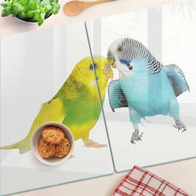 Glazen snijplanken Gele en blauwe papegaaien