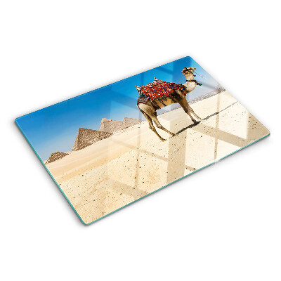 Glazen snijplanken Piramides en een kameel in de woestijn