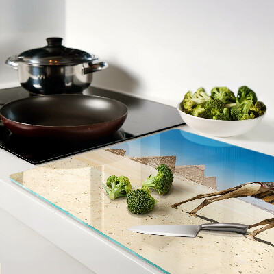 Glazen snijplanken Piramides en een kameel in de woestijn