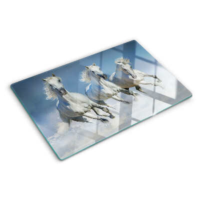 Snijplanken glas Witte paarden galopperen