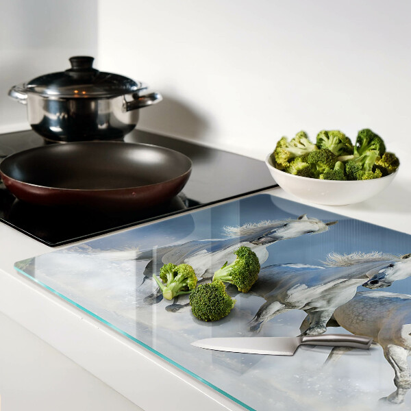 Szklana deska do krojenia Białe konie w galopie