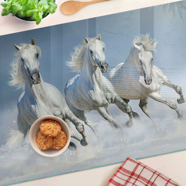Szklana deska do krojenia Białe konie w galopie