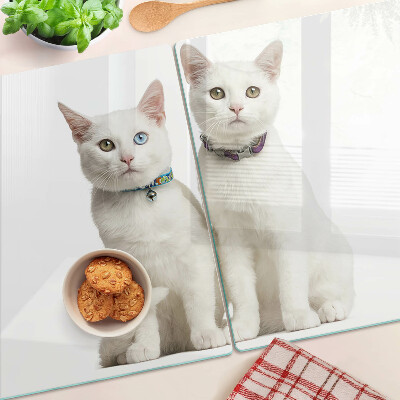 Deska kuchenna szklana Białe koty z różnokolorowymi oczami