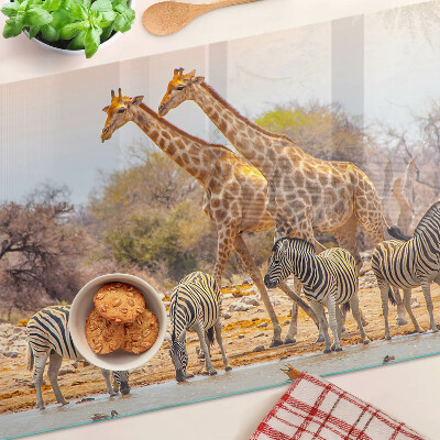 Szklana deska do krojenia Zebra i żyrafa w naturalnym środowisku