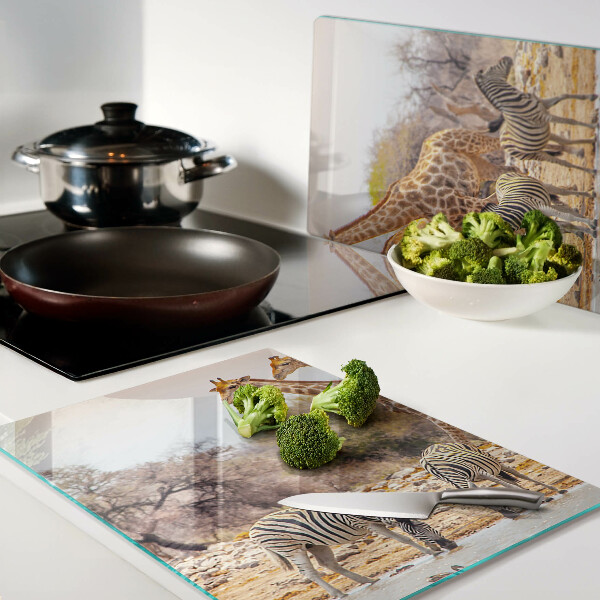 Szklana deska do krojenia Zebra i żyrafa w naturalnym środowisku