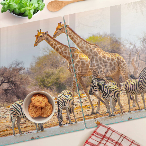 Szklana deska do krojenia Zebra i żyrafa w naturalnym środowisku