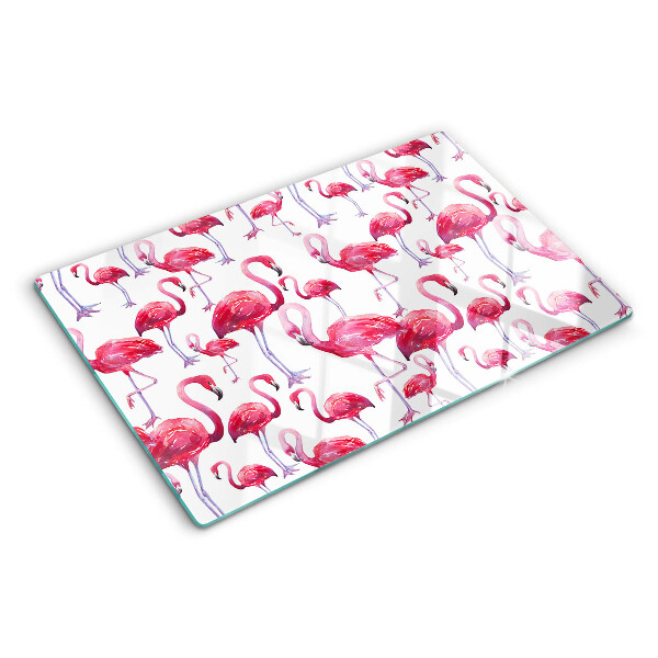 Szklana deska kuchenna Flamingi na białym tle
