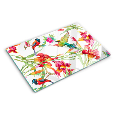 Deska kuchenna szklana Kwiaty i egzotyczne ptaki