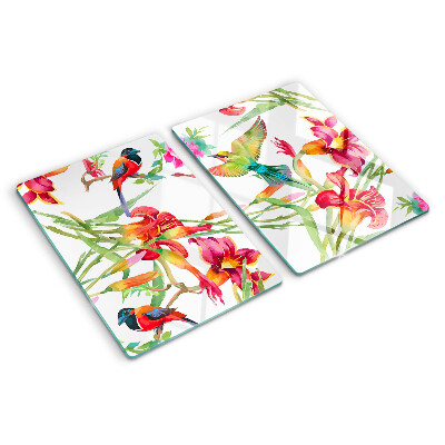 Deska kuchenna szklana Kwiaty i egzotyczne ptaki