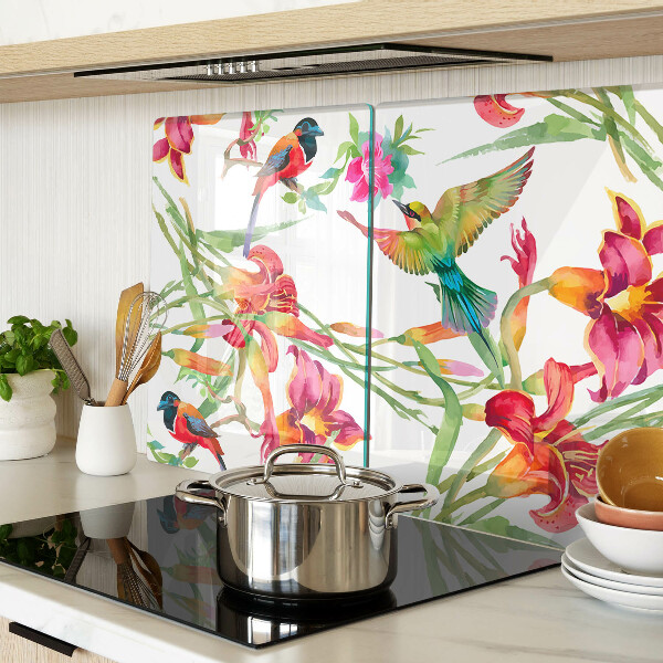 Deska kuchenna szklana Kwiaty i egzotyczne ptaki