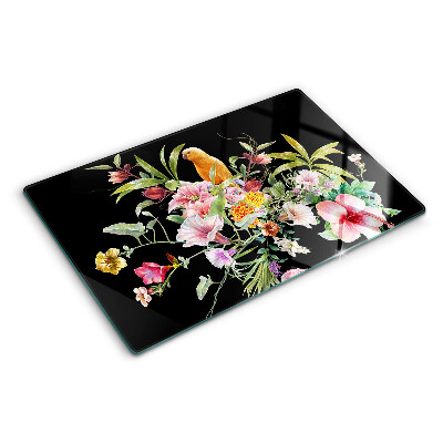 Deska kuchenna szklana Kwiaty i ptaki