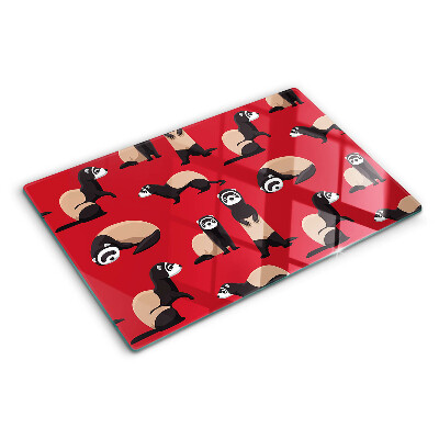 Szklana deska do krojenia Fretki na czerwonym tle