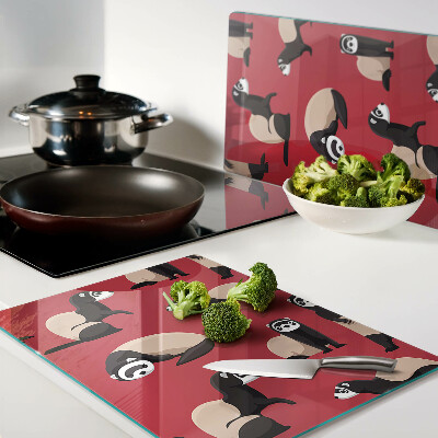 Szklana deska do krojenia Fretki na czerwonym tle