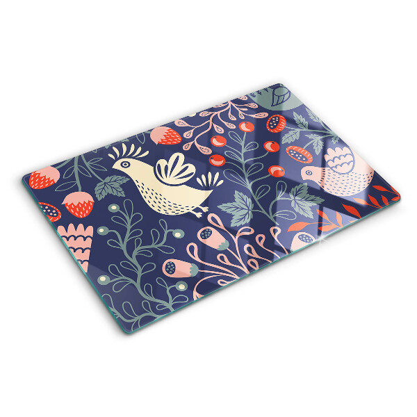 Glazen snijplanken Vogels en fruit in volksstijl