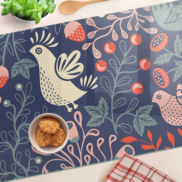 Glazen snijplanken Vogels en fruit in volksstijl