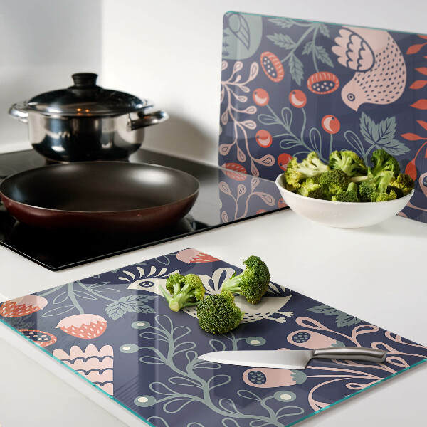 Glazen snijplanken Vogels en fruit in volksstijl