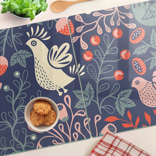 Glazen snijplanken Vogels en fruit in volksstijl