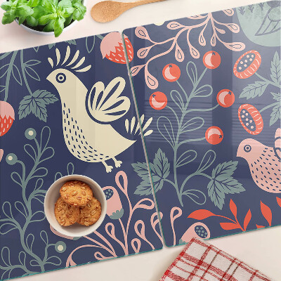 Glazen snijplanken Vogels en fruit in volksstijl