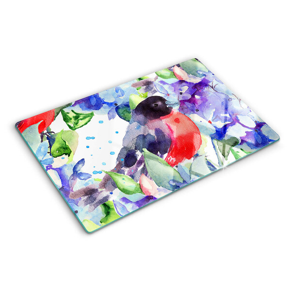 Szklana deska kuchenna Ptak na tle kwiatów