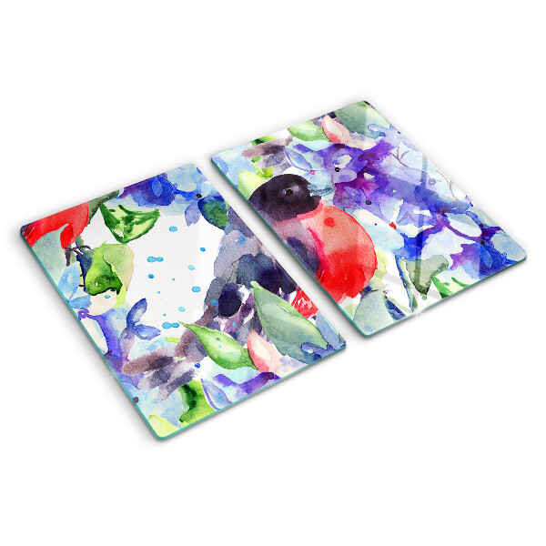 Snijplanken van glas Een vogel tegen een achtergrond van bloemen