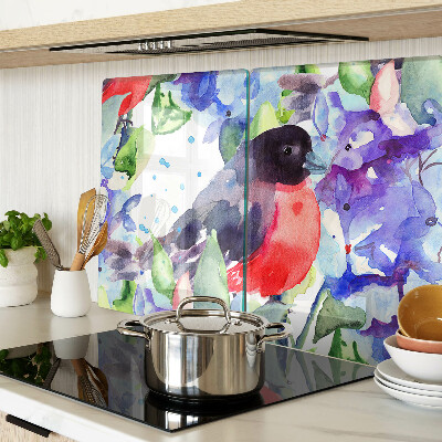 Szklana deska kuchenna Ptak na tle kwiatów