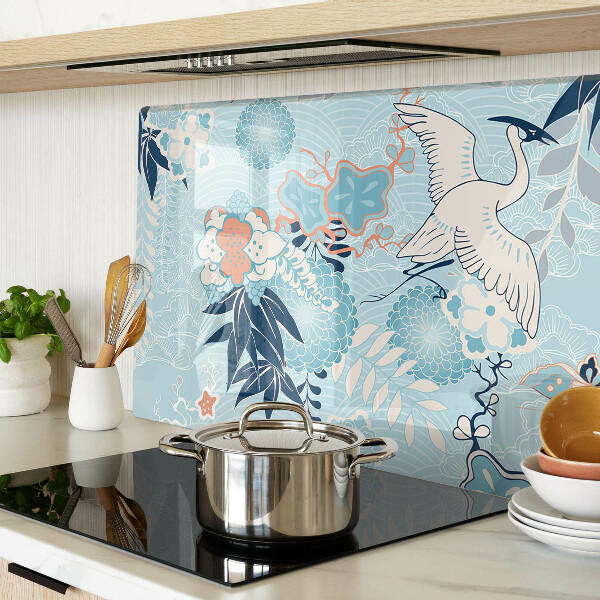 Deska kuchenna szklana Kwiaty i ptaki w stylu orientalnym