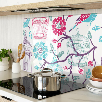 Deska kuchenna szklana Ptaki i klatki w kwiaty