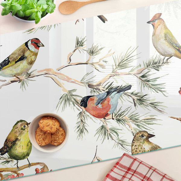 Szklana deska kuchenna Ptaki na gałęziach z owocami