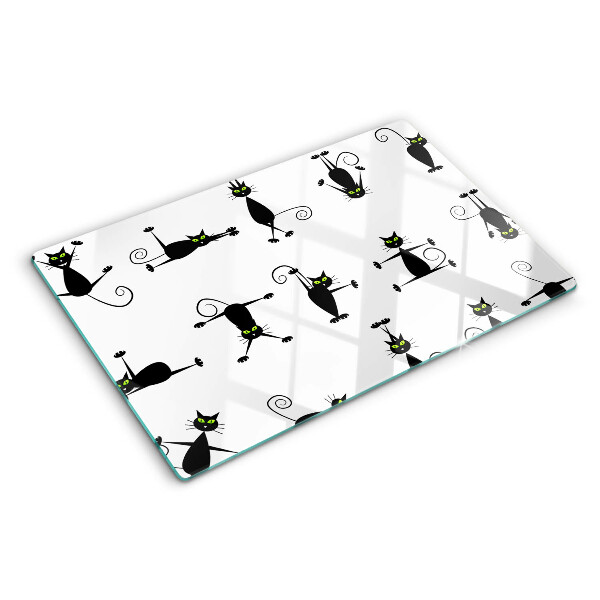 Deska kuchenna szklana Czarne koty z zielonymi oczami