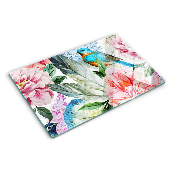 Snijplanken van glas Bloemen en vogels in aquarel